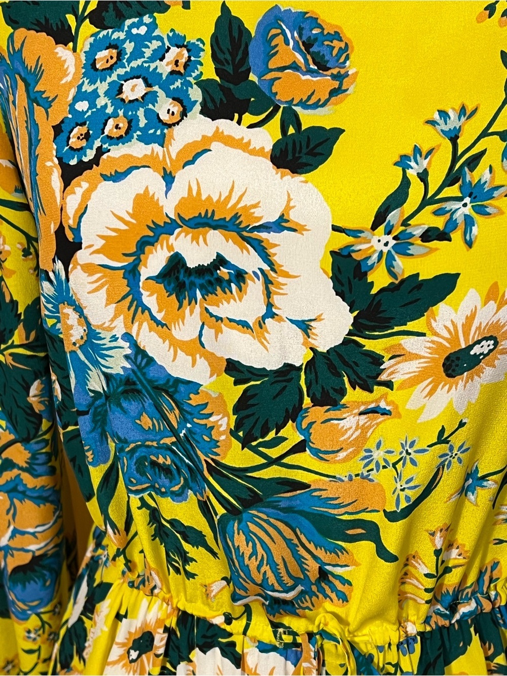 Diane Von Furstenberg Silk Bournier Acid Yellow Floral Print Maxi Dress Sz-4 - Picture 6 of 12